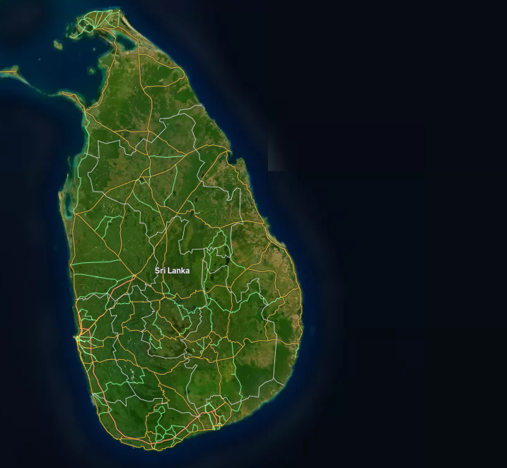 A road system relationship with the natural landscape of Sri Lanka.