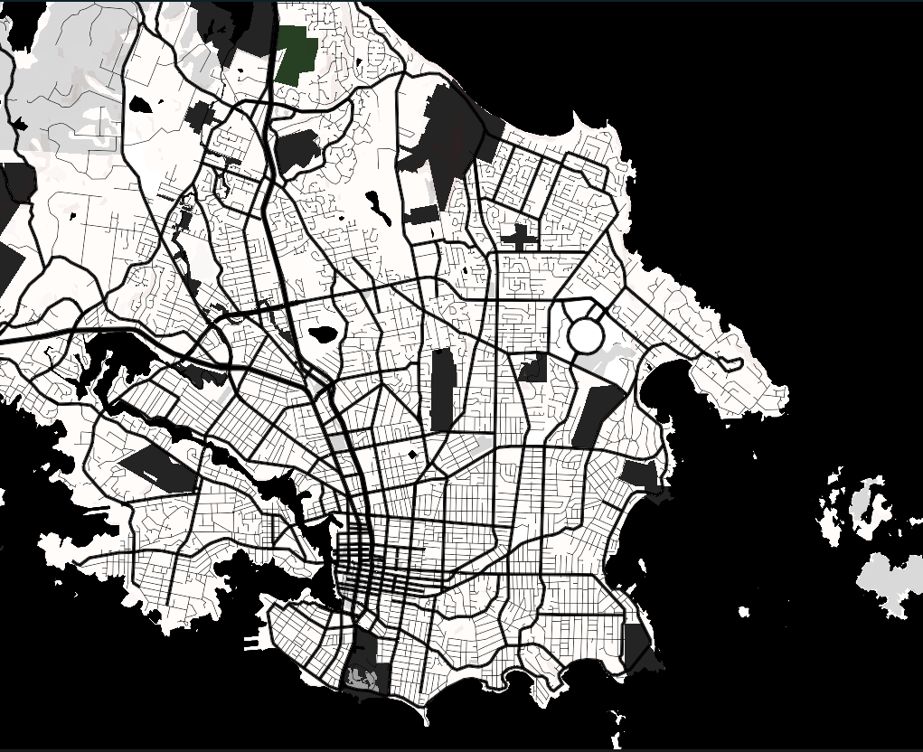 Victoria, BC black and white style map overview.