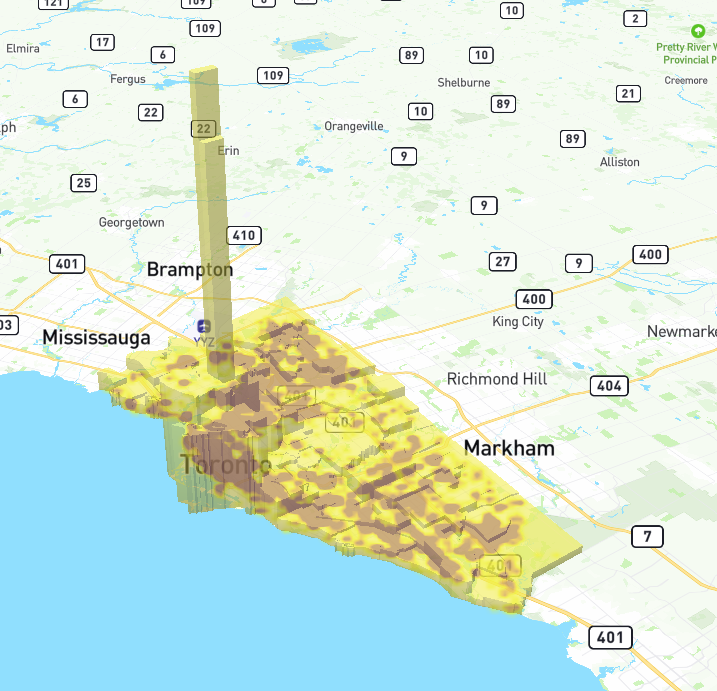 Bivirate map of total crime versus gun violence among TORONTO neighbourhoods